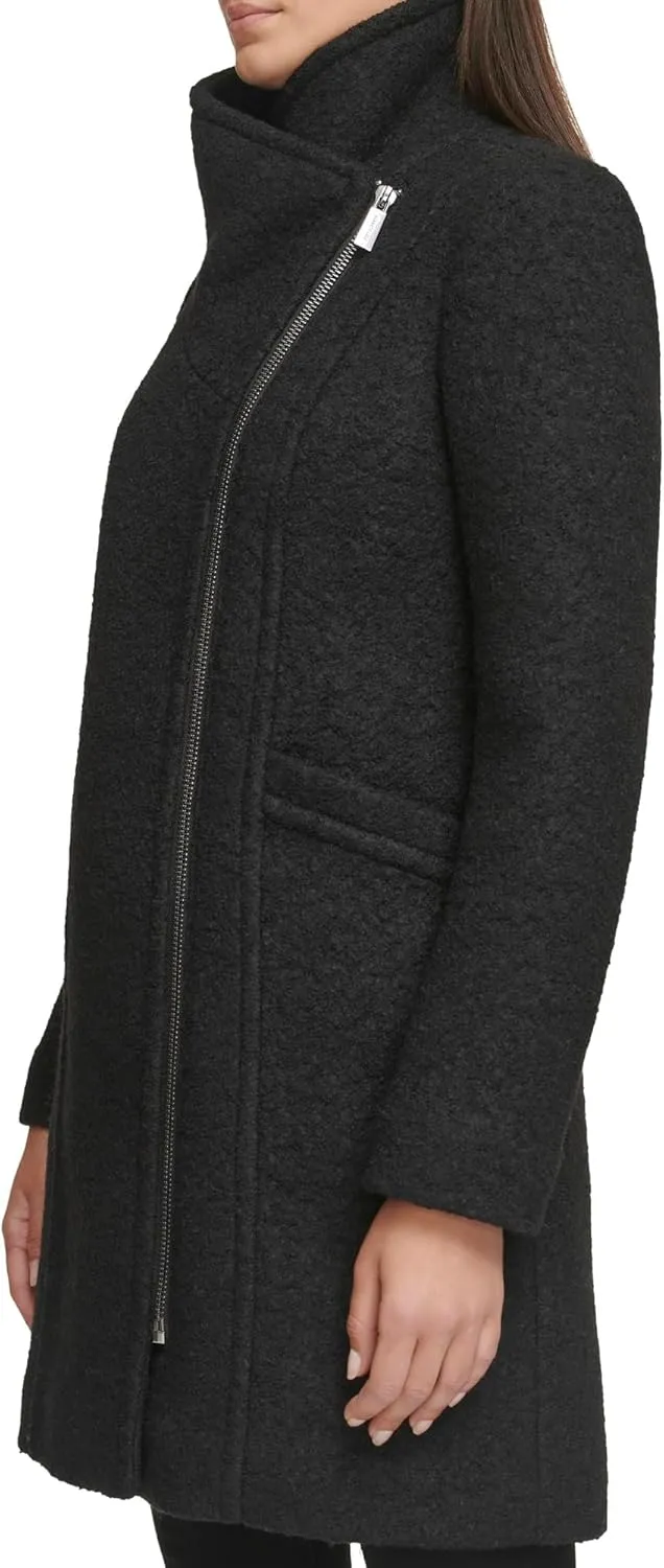 Kenneth Cole Women's Asymmetrical Zip Wool Boucle Coat