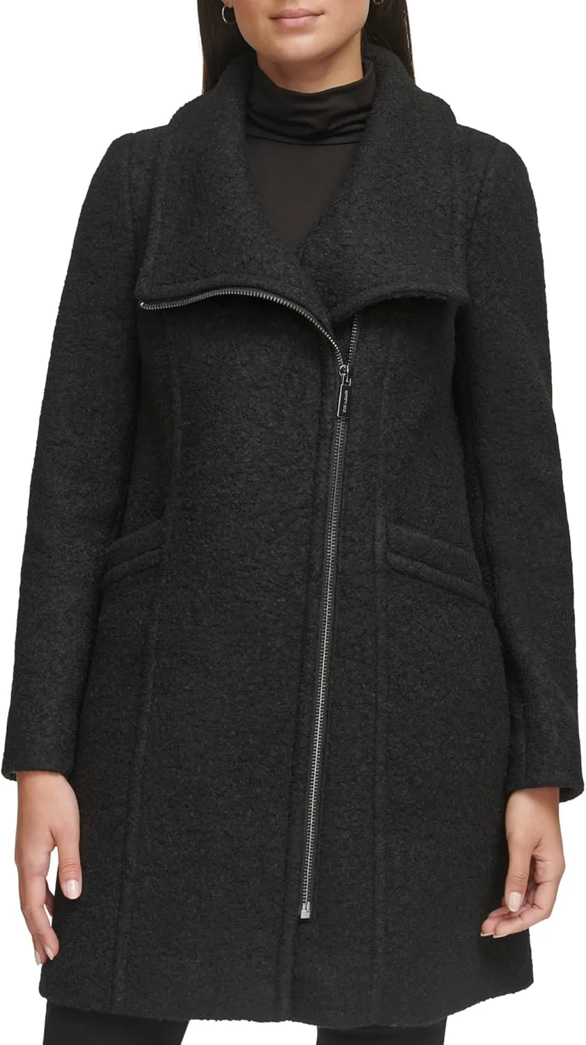 Kenneth Cole Women's Asymmetrical Zip Wool Boucle Coat