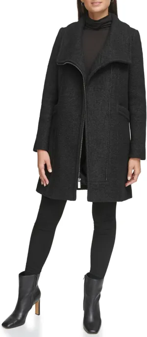 Kenneth Cole Women's Asymmetrical Zip Wool Boucle Coat