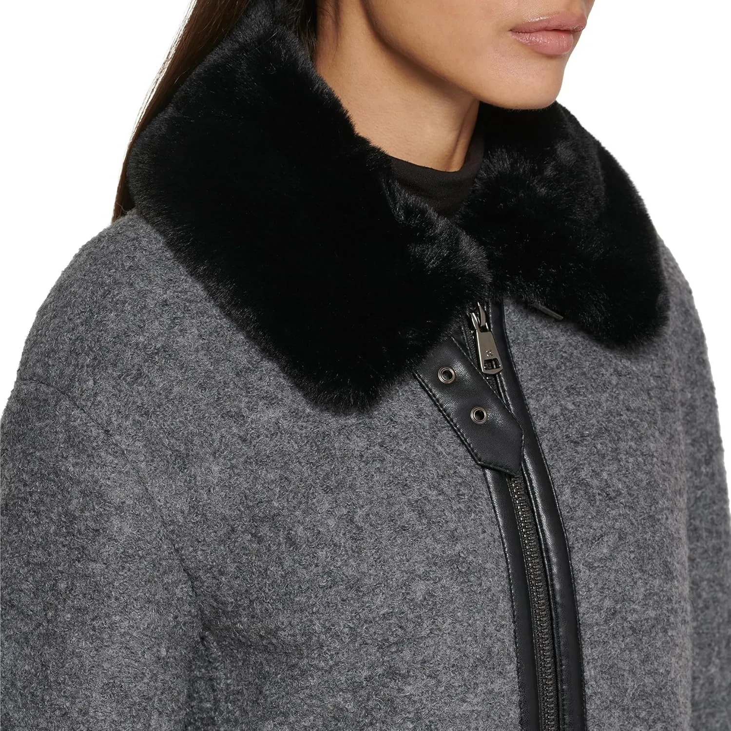 Kenneth Cole Women's Faux Fur Trim Jacket