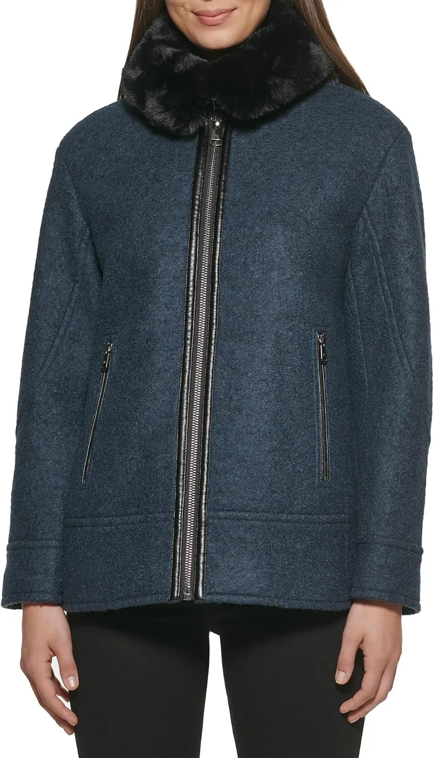 Kenneth Cole Women's Faux Fur Trim Jacket