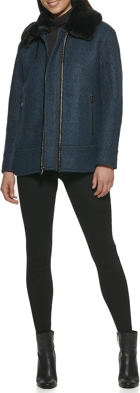Kenneth Cole Women's Faux Fur Trim Jacket