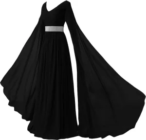 Kivary V Neck Long Sleeves Chiffon A Line Goddess Prom Vintage Evening Dresses