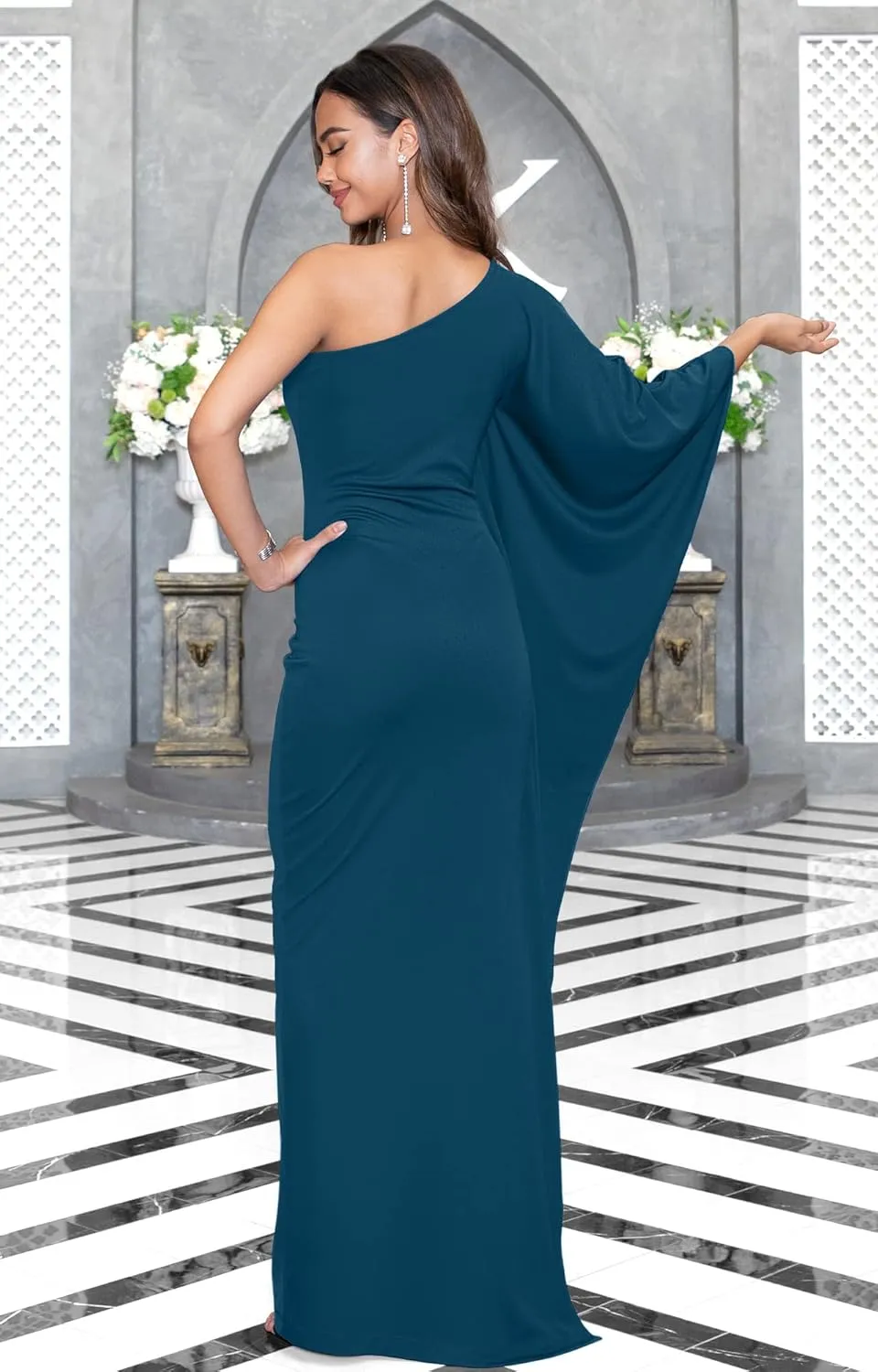 KOH KOH Womens Long Sexy One Shoulder Evening Cocktail Semi Formal Maxi Dress