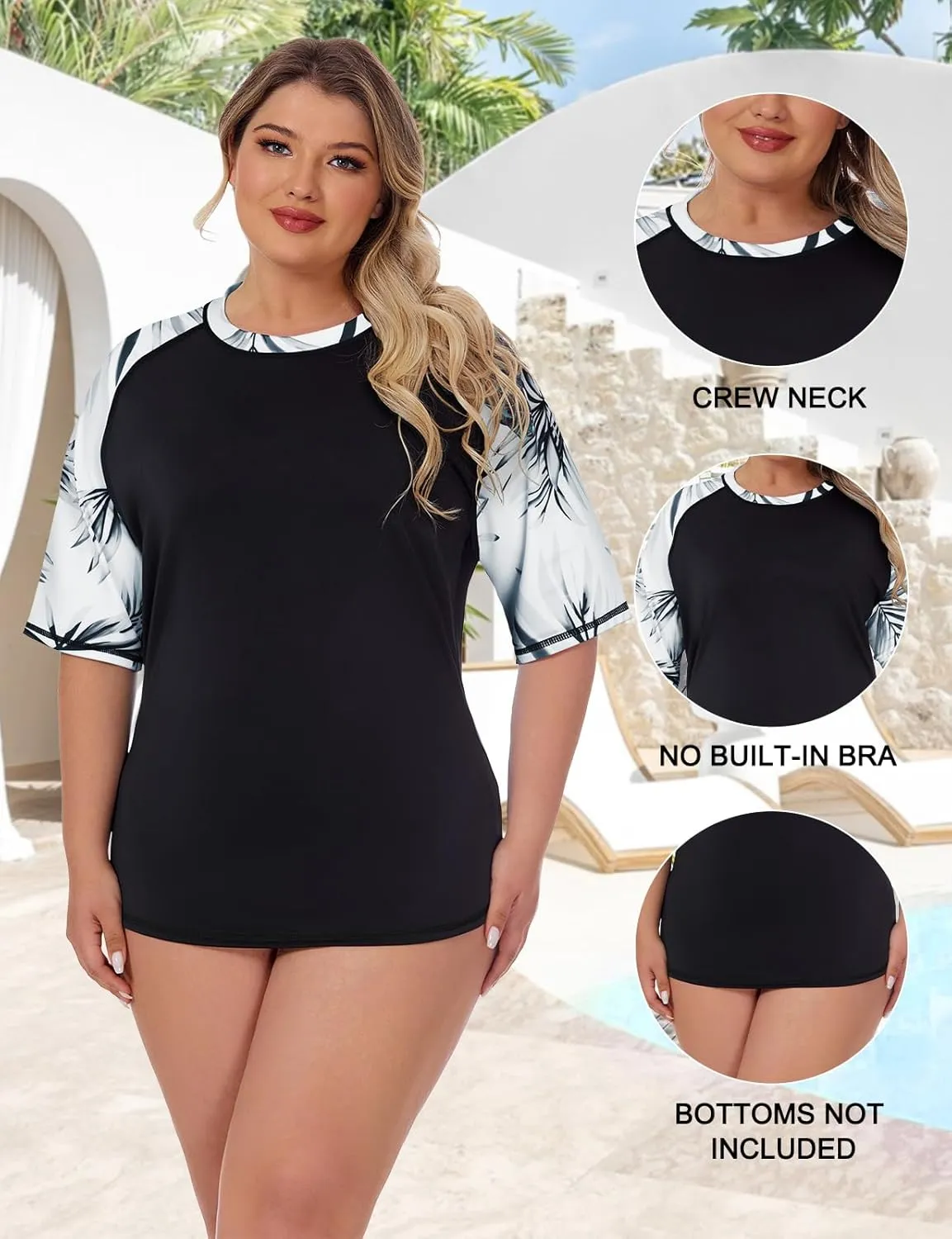 Koscacy Women's Plus Size Rash Guard Swim Shirt Short Sleeves UPF 50  Swimwear Workout Tops 1X-5X