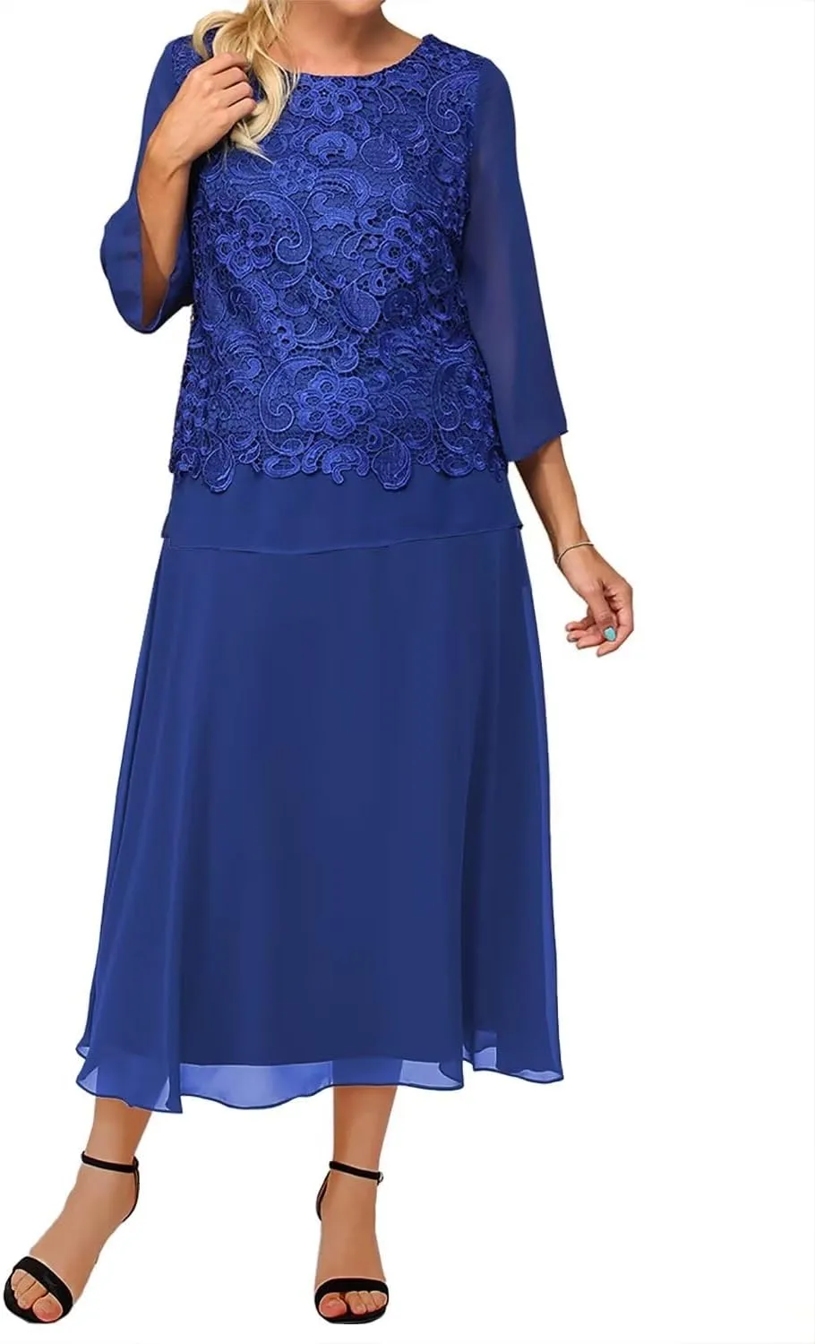 Lace Applique Mother of The Bride Dresses 2 Pieces Plus Size Long Chiffon Wedding Guest Dresses for Women