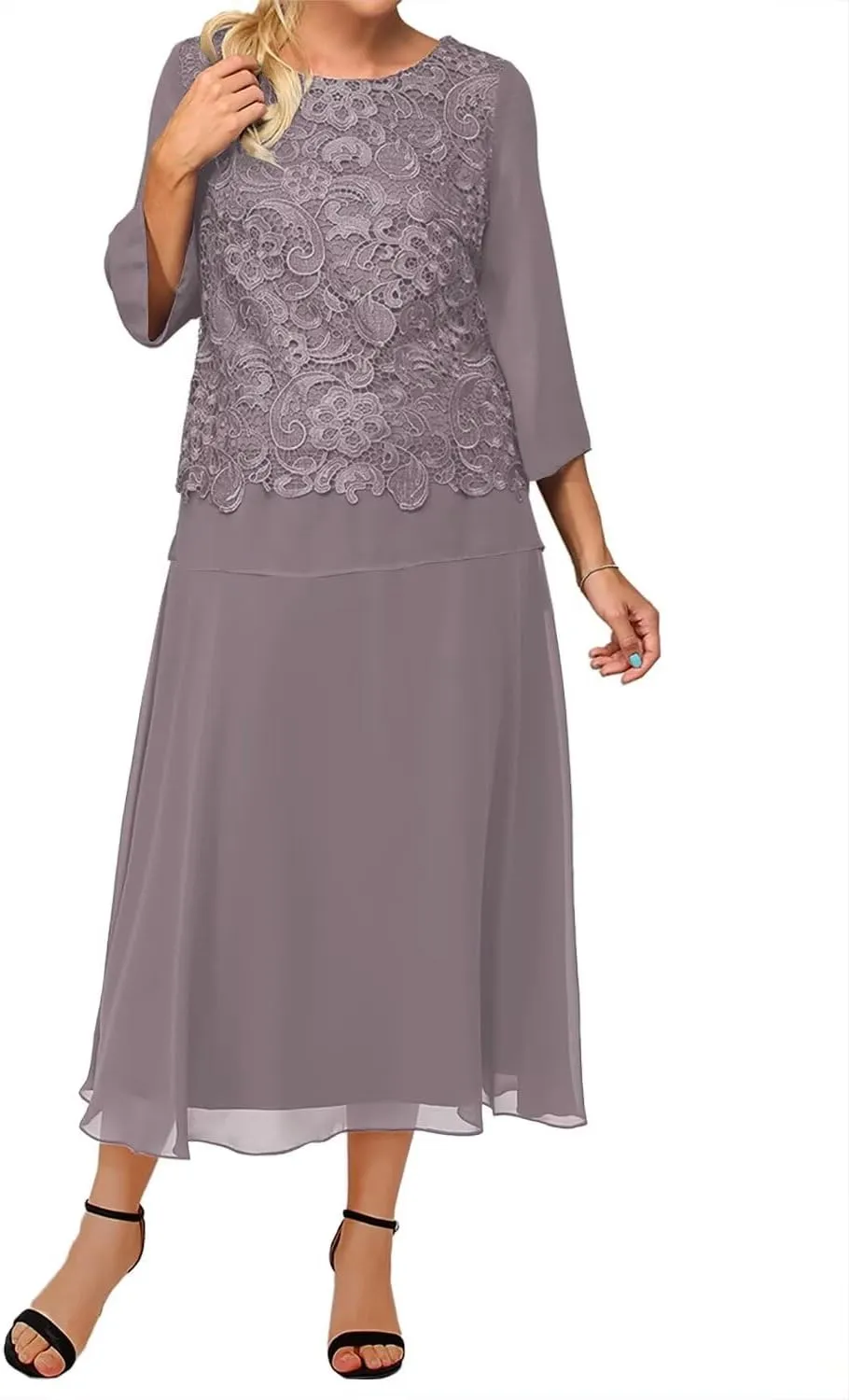 Lace Applique Mother of The Bride Dresses 2 Pieces Plus Size Long Chiffon Wedding Guest Dresses for Women