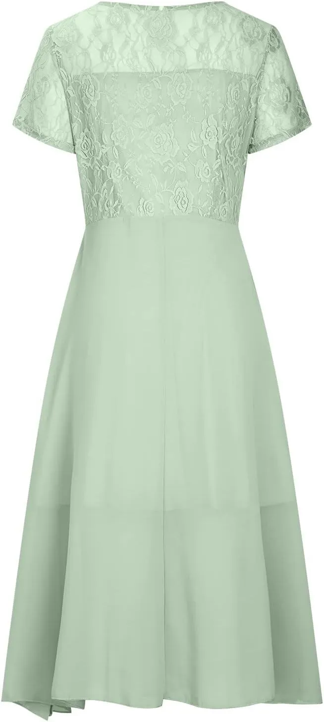Lace Wedding Guest Dresses for Women Summer Elegant Lace Patchwork Party Dress Chiffon Formal Evening Dress
