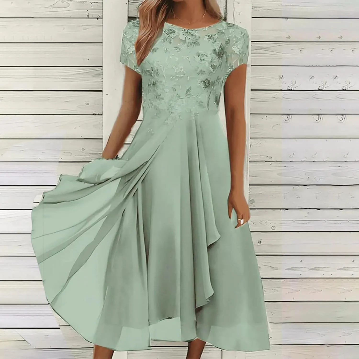 Lace Wedding Guest Dresses for Women Summer Elegant Lace Patchwork Party Dress Chiffon Formal Evening Dress