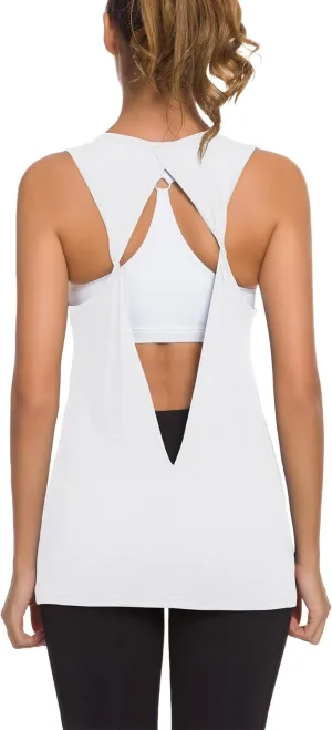 Laughido Womens Open Back Workout Tops Athletic Yoga Vests Backless Sleeveless Tank Tops