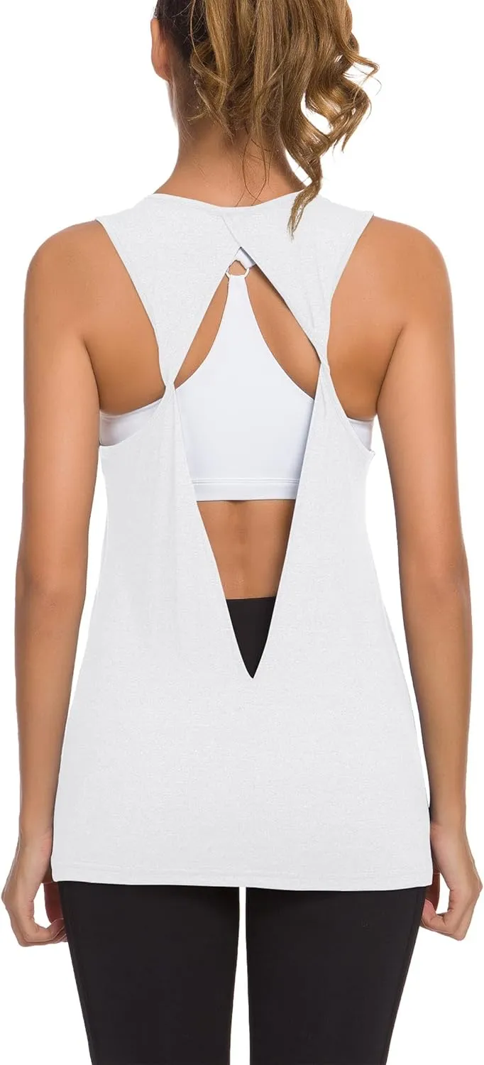 Laughido Womens Open Back Workout Tops Athletic Yoga Vests Backless Sleeveless Tank Tops