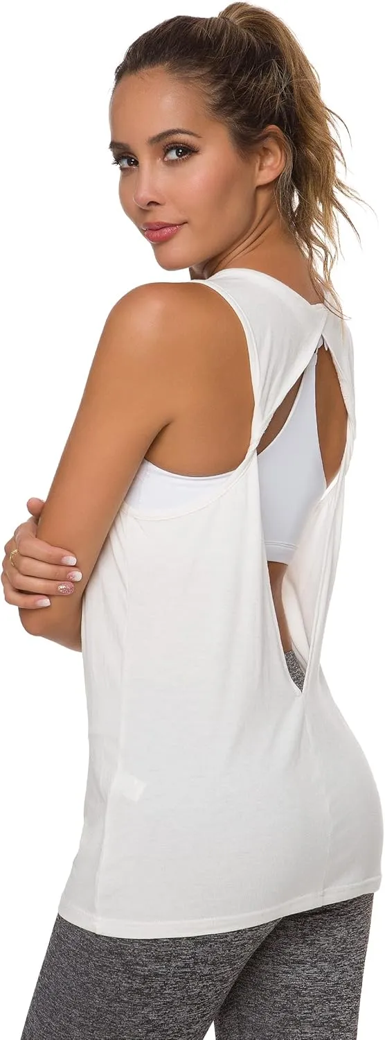 Laughido Womens Open Back Workout Tops Athletic Yoga Vests Backless Sleeveless Tank Tops