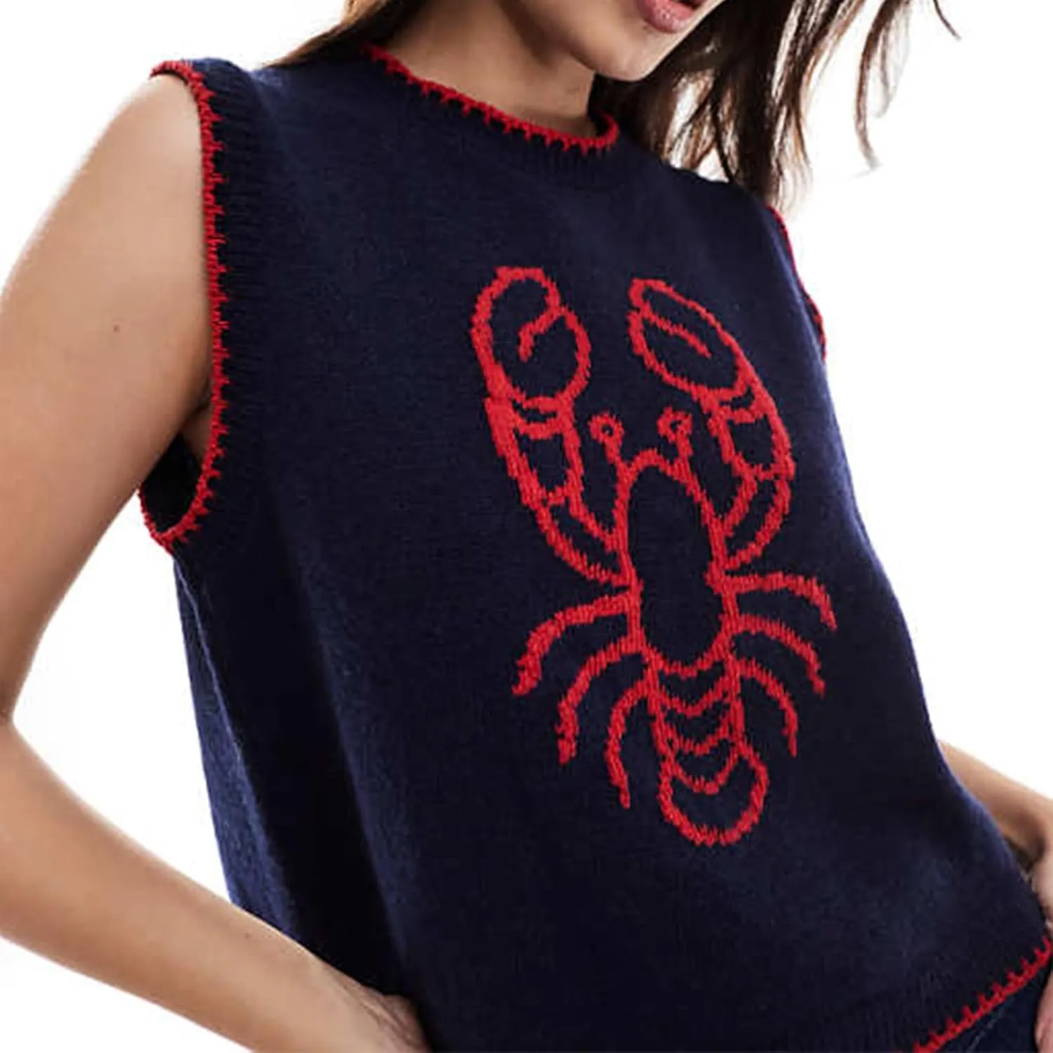 Lobster Print Knit Sweater for Women Y2K Short Sleeve Button Down Vintage Shirts Vest Summer Chunky Crop Cardigan