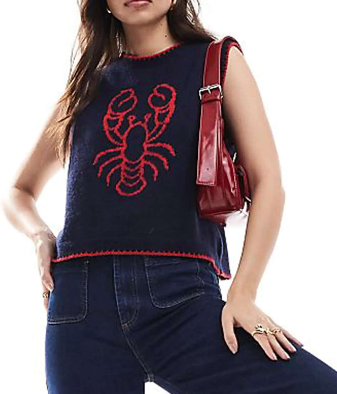 Lobster Print Knit Sweater for Women Y2K Short Sleeve Button Down Vintage Shirts Vest Summer Chunky Crop Cardigan