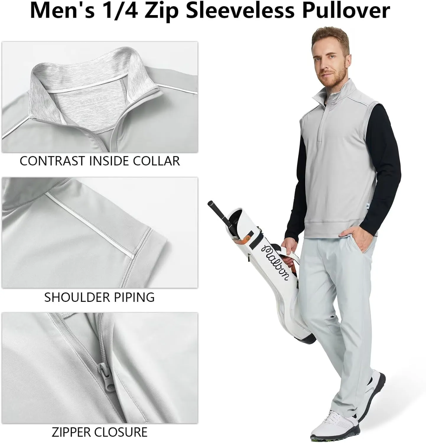 M MAELREG Golf Vests For Men Dry Fit Lightweight Moisture Wicking Performance Sports Breathable Golf 1/4 Zip Pullover Men