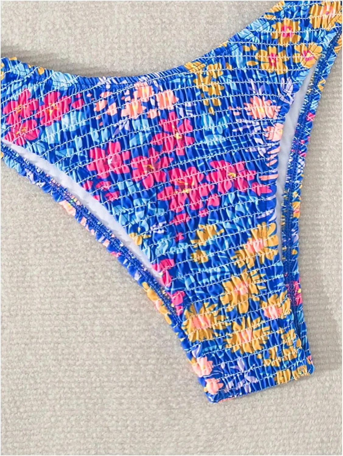 MakeMeChic Women's 2 Piece Bandeau Swimsuit Floral Cut Out Bikini Set Strapless Bathing Suits