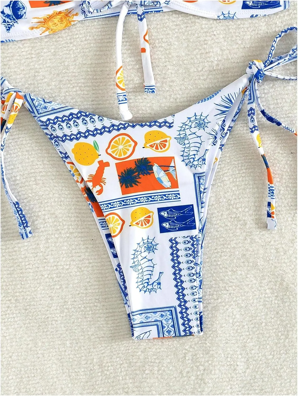 MakeMeChic Women's 2 Piece Bandeau Swimsuit Floral Cut Out Bikini Set Strapless Bathing Suits