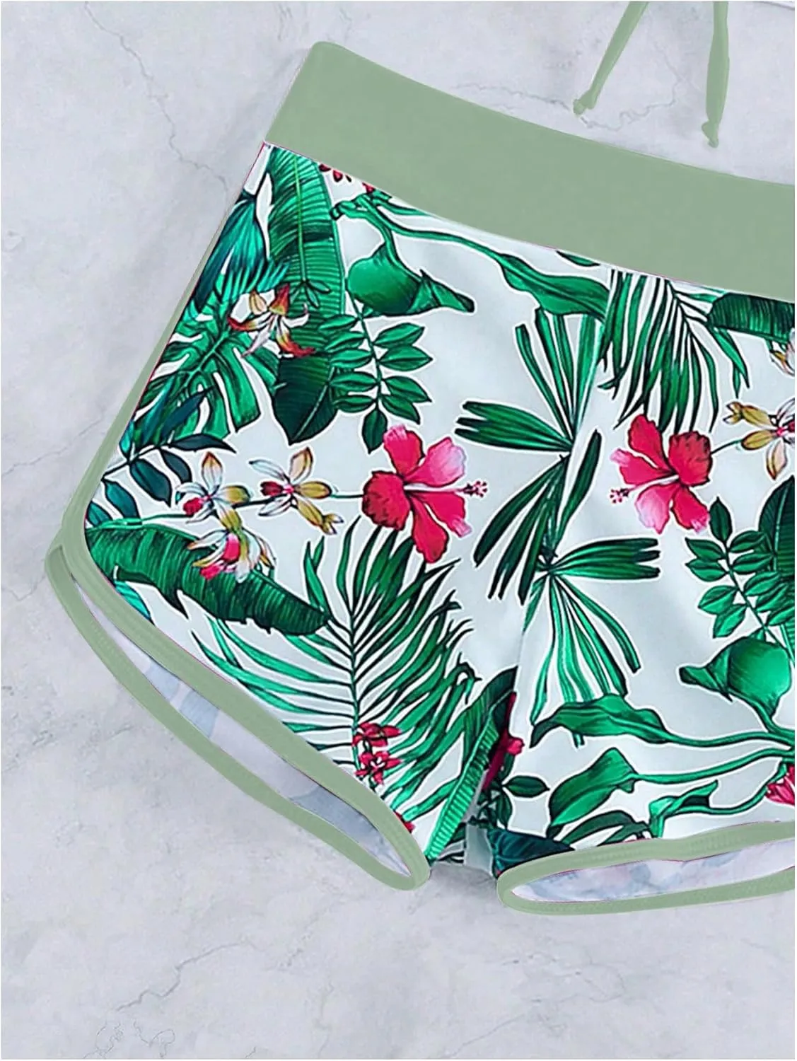 MakeMeChic Women's Halter Top Floral Swim Shorts Bikini Set 2 Piece Swimsuit Bathing Suit