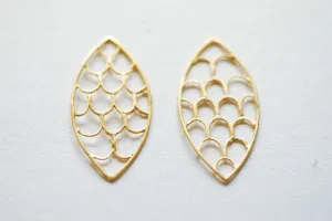 Matte Vermeil Gold Oval Filigree Charm Connector- 18k gold plated Sterling Silver, Gold Scales Charm, Vermeil Gold Chandelier Earrings, 213