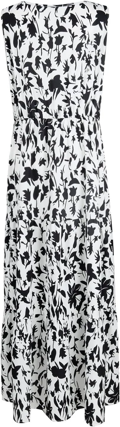 Maxi Dress for Women 2025 Summer Dresses Casual Sleeveless Beach Dresses Vacation Ruffle Wrap V Neck Party Dress