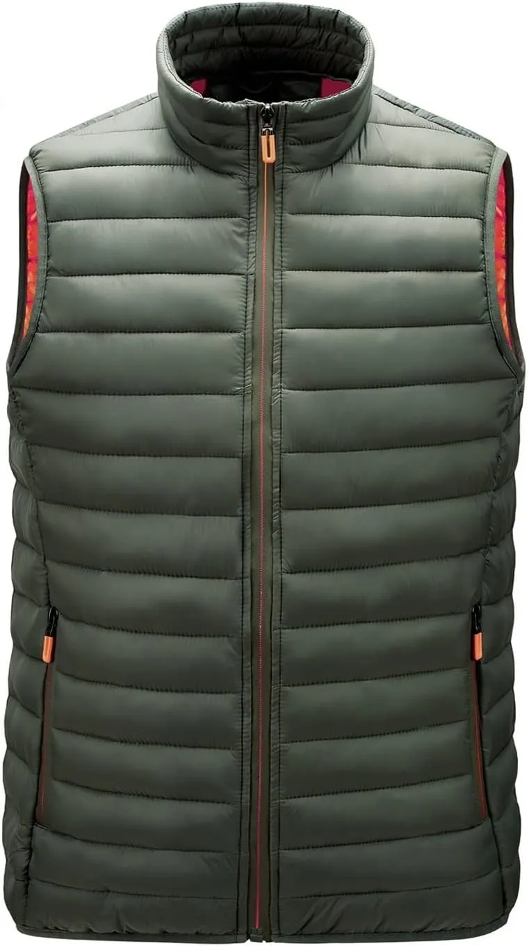 Men Down Cotton Padded Vest Solid Color Stand Collar Zipper Warm Waistcoat Casual Thick Sleeveless Cardigan Jacket (Color : G, Size : Medium)