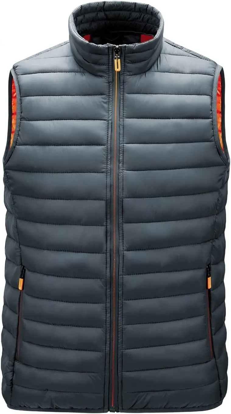 Men Down Cotton Padded Vest Solid Color Stand Collar Zipper Warm Waistcoat Casual Thick Sleeveless Cardigan Jacket (Color : G, Size : Medium)