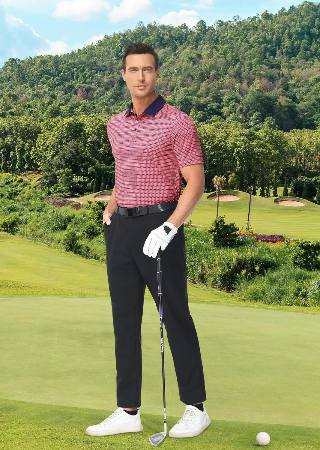 Men's Golf Polo Shirts Dry Fit Short Sleeve Print Performance Collared Polo Shirts