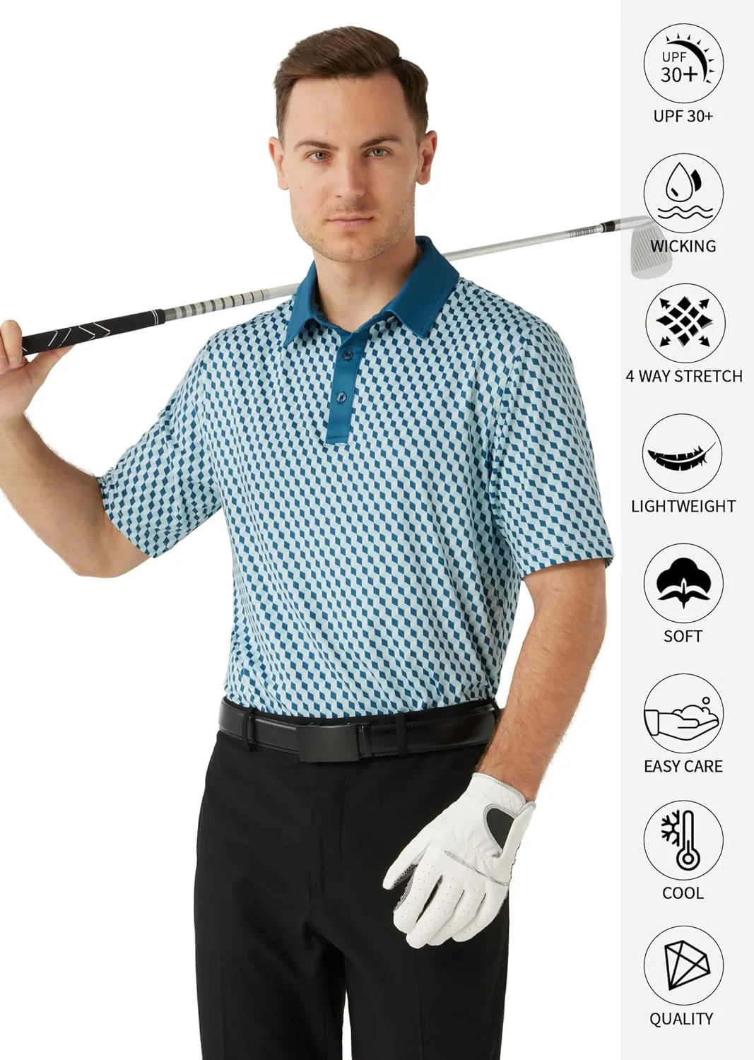 Men's Golf Polo Shirts Dry Fit Short Sleeve Print Performance Collared Polo Shirts