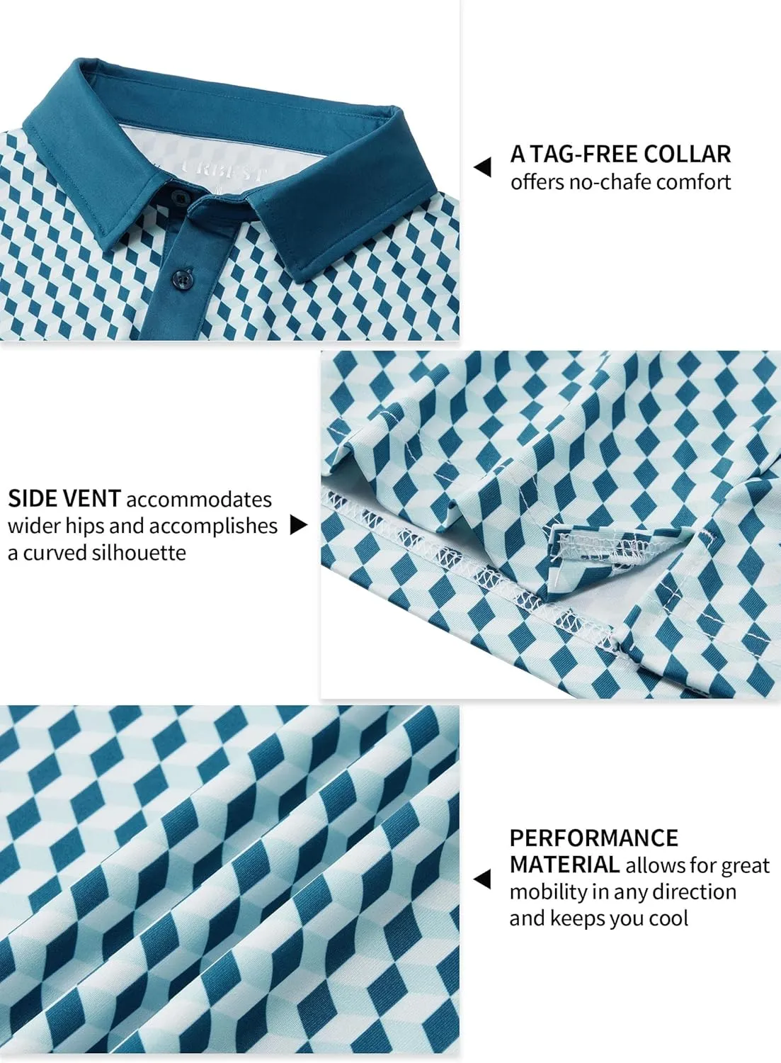 Men's Golf Polo Shirts Dry Fit Short Sleeve Print Performance Collared Polo Shirts