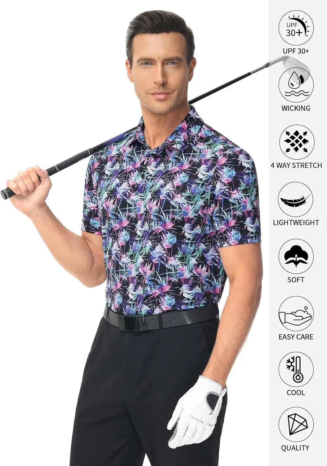 Men's Golf Polo Shirts Dry Fit Short Sleeve Print Performance Collared Polo Shirts