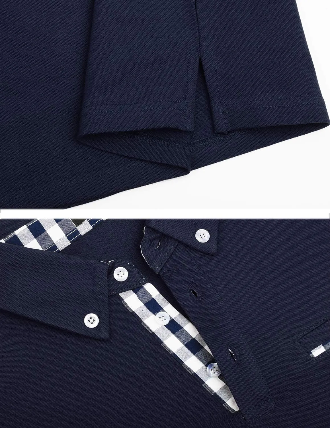 Men's Long Sleeve Polo Shirts Casual Fit Plaid Collar Cotton Golf T-Shirts