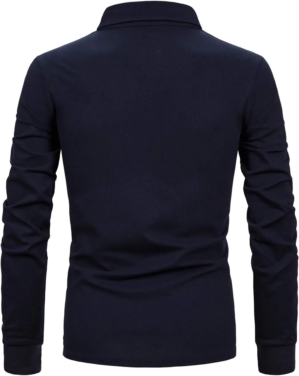 Men's Long Sleeve Polo Shirts Casual Fit Plaid Collar Cotton Golf T-Shirts
