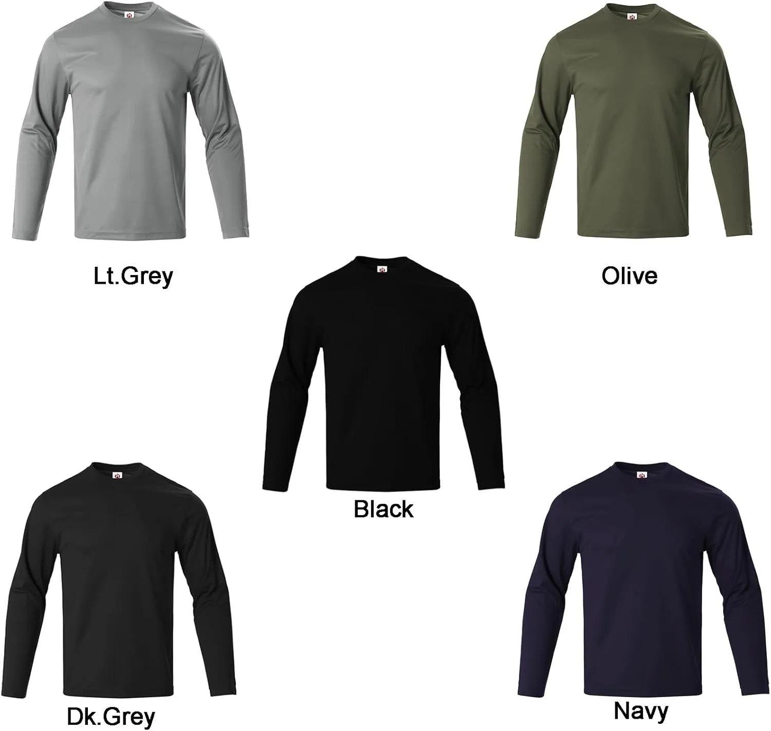 Mens Long Sleeve Shirts Casual Quick Dry Crew Neck Work Shirts Athletic Cycling Hiking T-Shirts 5 Pack
