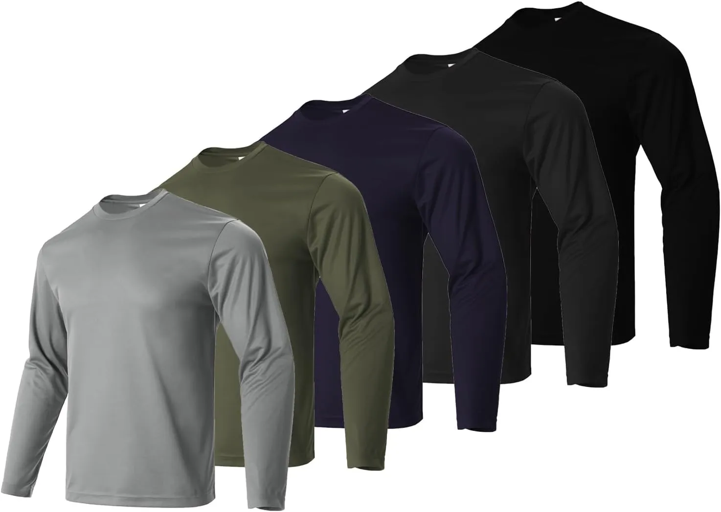 Mens Long Sleeve Shirts Casual Quick Dry Crew Neck Work Shirts Athletic Cycling Hiking T-Shirts 5 Pack