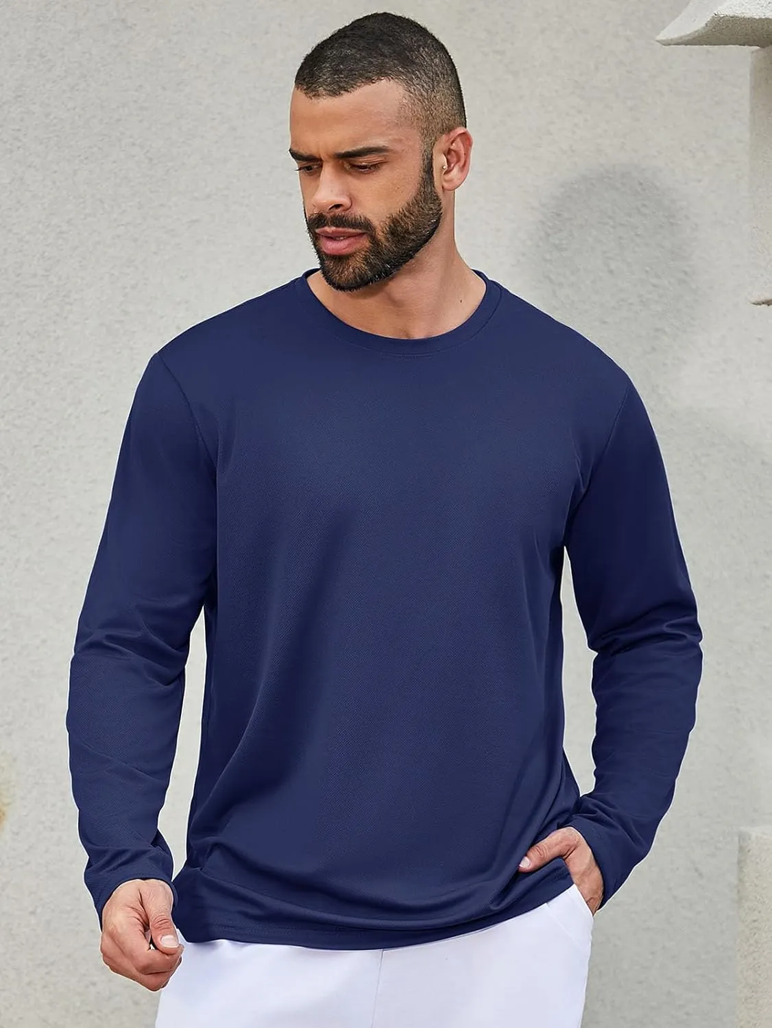 Mens Long Sleeve Shirts Casual Quick Dry Crew Neck Work Shirts Athletic Cycling Hiking T-Shirts 5 Pack