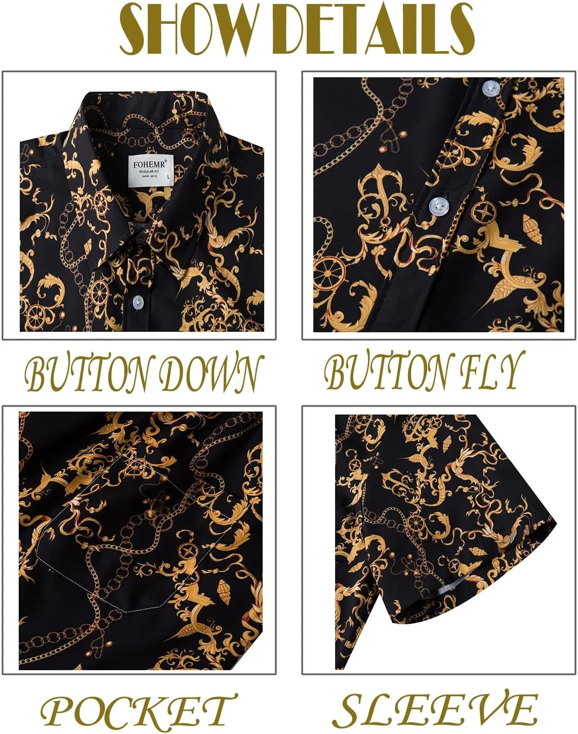 Mens Luxury Outfit Set Black Gold Shirts And Shorts 2 Piece Tracksuit Set Baroque Button Down Suit with Bucket Hats