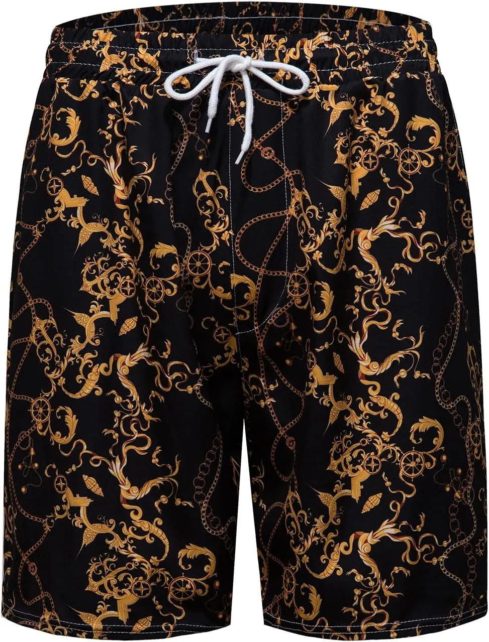 Mens Luxury Outfit Set Black Gold Shirts And Shorts 2 Piece Tracksuit Set Baroque Button Down Suit with Bucket Hats