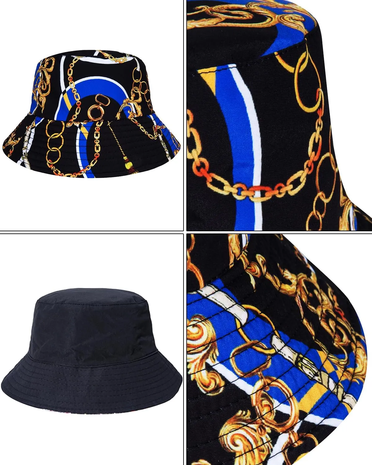 Mens Luxury Outfit Set Black Gold Shirts And Shorts 2 Piece Tracksuit Set Baroque Button Down Suit with Bucket Hats