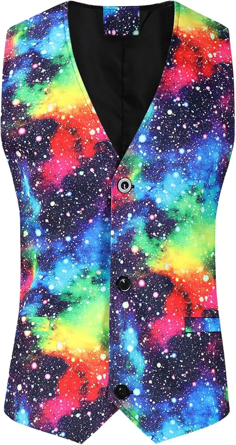 Men's Slim Fit 3 Piece Suit One Button Tie-Dye Print Long Sleeve Dress Tuxedos Prom Suit Jacket Vest Pants Waistcoat