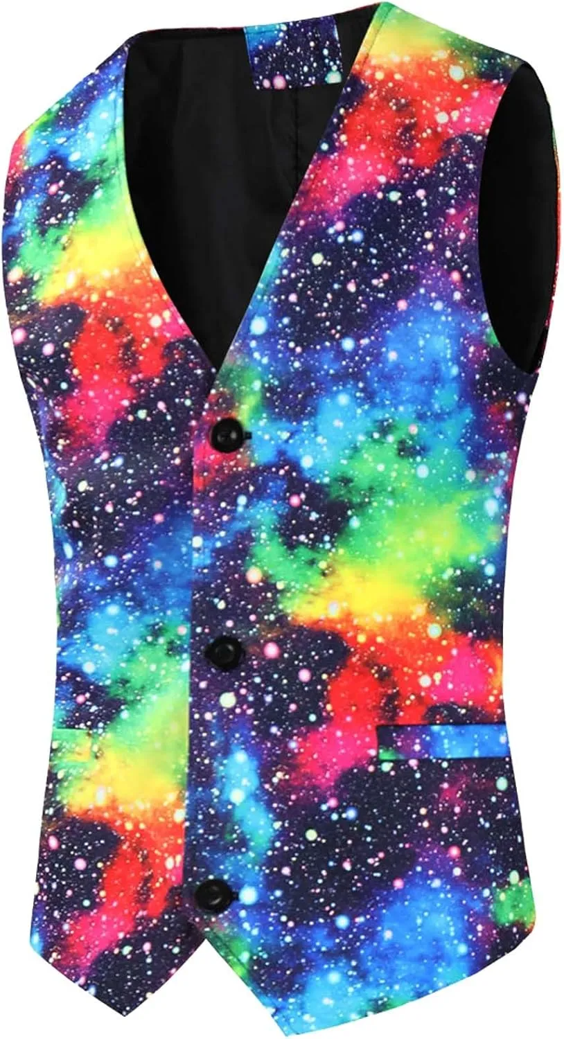 Men's Slim Fit 3 Piece Suit One Button Tie-Dye Print Long Sleeve Dress Tuxedos Prom Suit Jacket Vest Pants Waistcoat