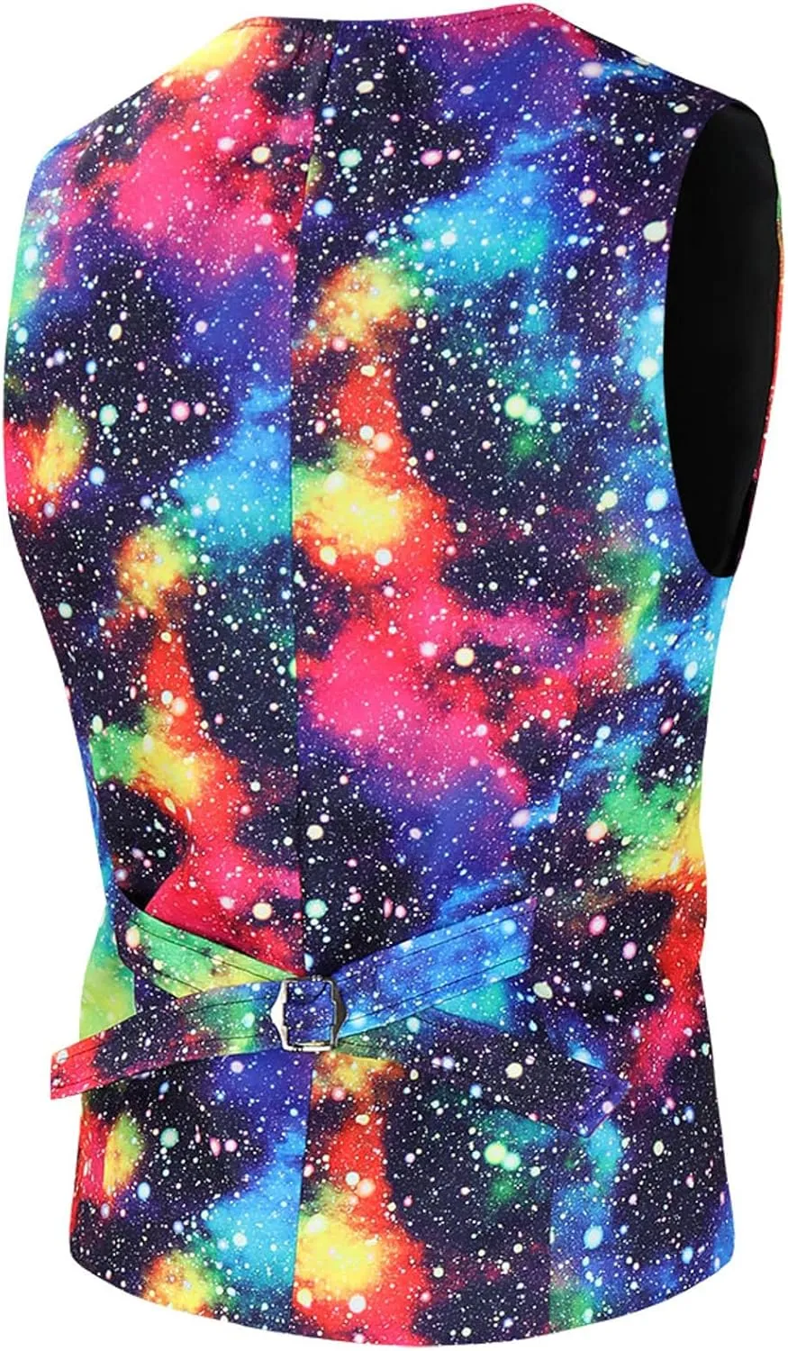 Men's Slim Fit 3 Piece Suit One Button Tie-Dye Print Long Sleeve Dress Tuxedos Prom Suit Jacket Vest Pants Waistcoat