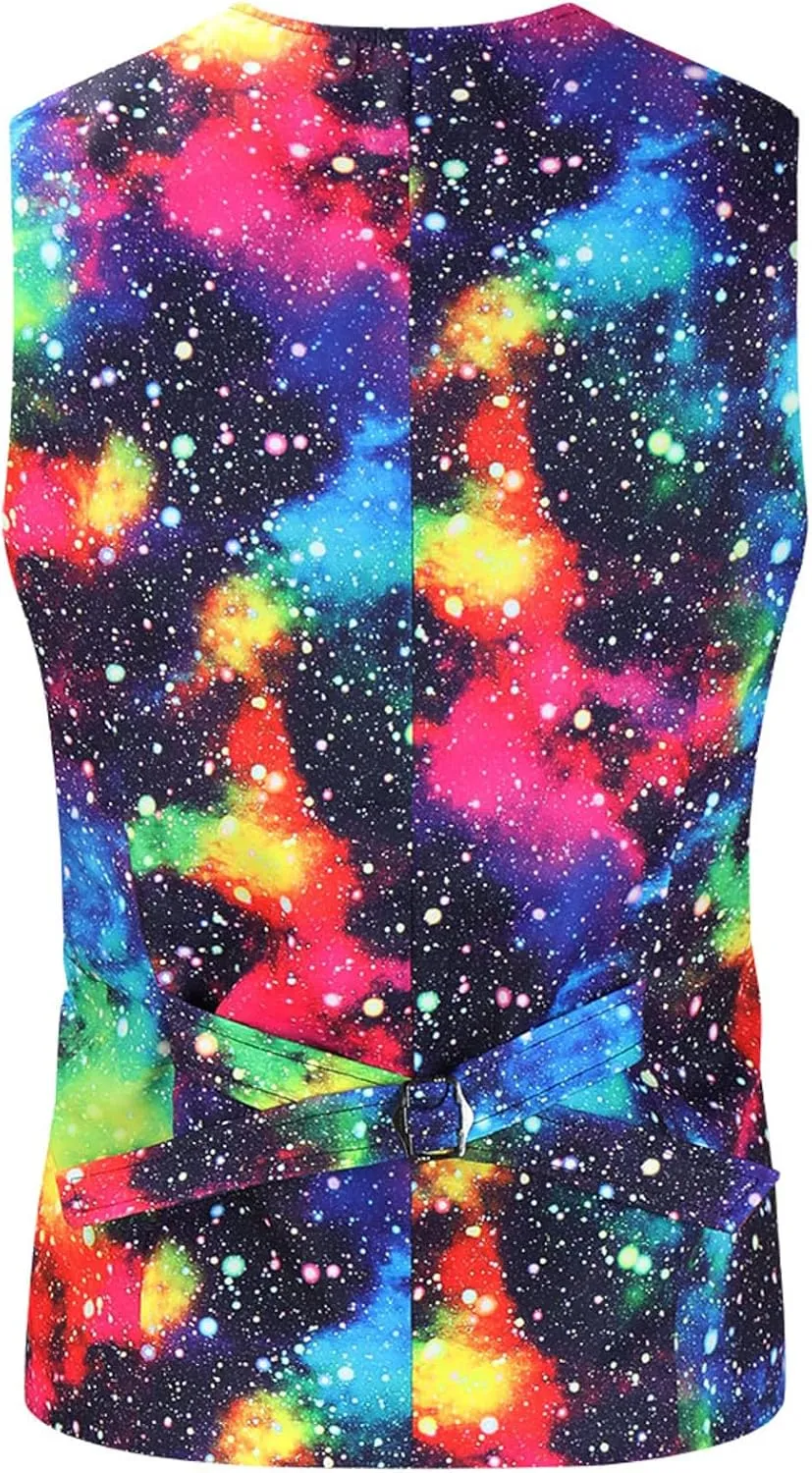 Men's Slim Fit 3 Piece Suit One Button Tie-Dye Print Long Sleeve Dress Tuxedos Prom Suit Jacket Vest Pants Waistcoat