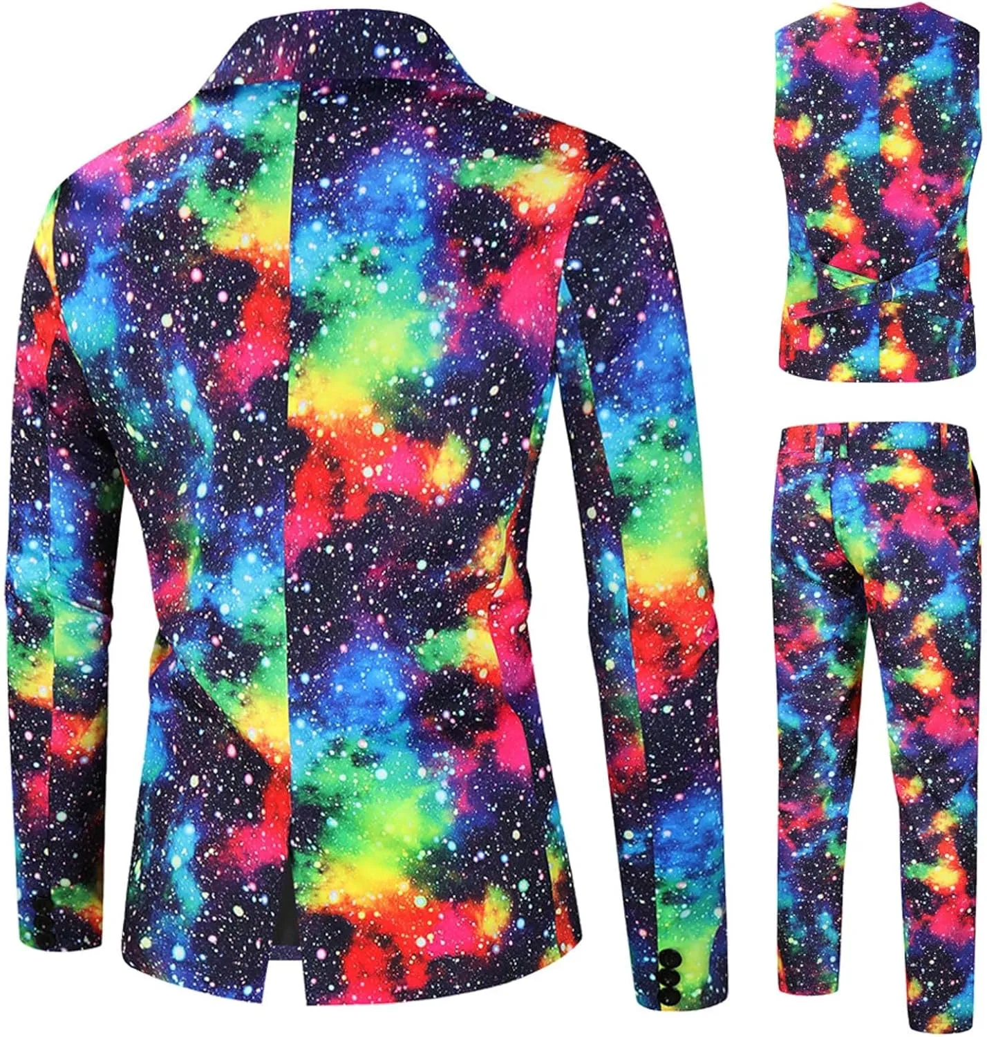 Men's Slim Fit 3 Piece Suit One Button Tie-Dye Print Long Sleeve Dress Tuxedos Prom Suit Jacket Vest Pants Waistcoat