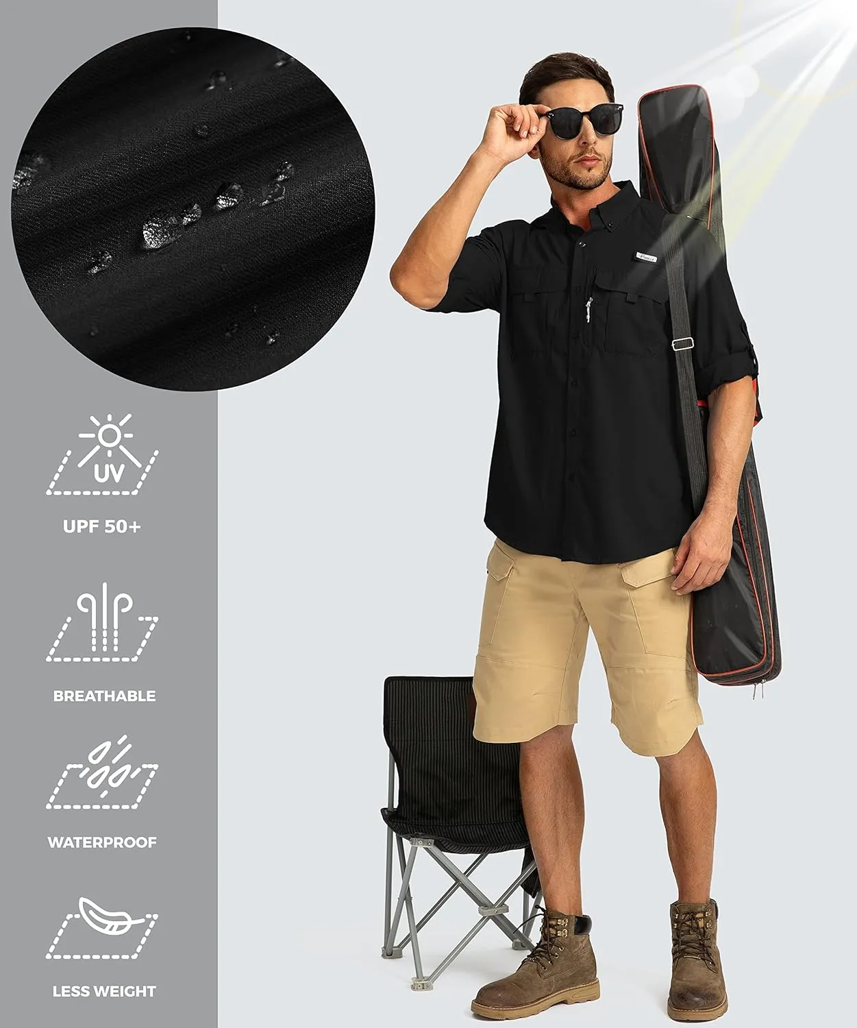 Men's Sun Protection Fishing Shirts Long Sleeve Travel Work Shirts for Men UPF50  Button Down Shirts with Zipper Pockets