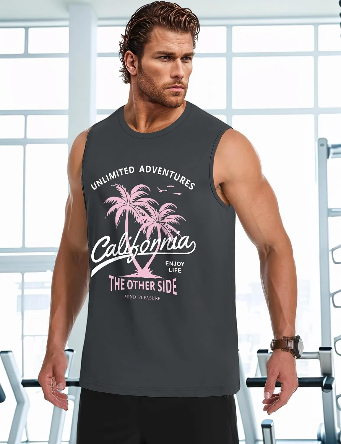 Men's Tank Tops Graphic Tank Tops for Men Summer Hawaiian Palm Tree Sleeveless Muscle Gym Shirt Mens Beach Tank Tops