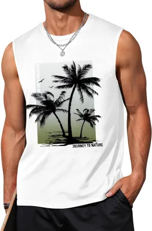 Men's Tank Tops Graphic Tank Tops for Men Summer Hawaiian Palm Tree Sleeveless Muscle Gym Shirt Mens Beach Tank Tops