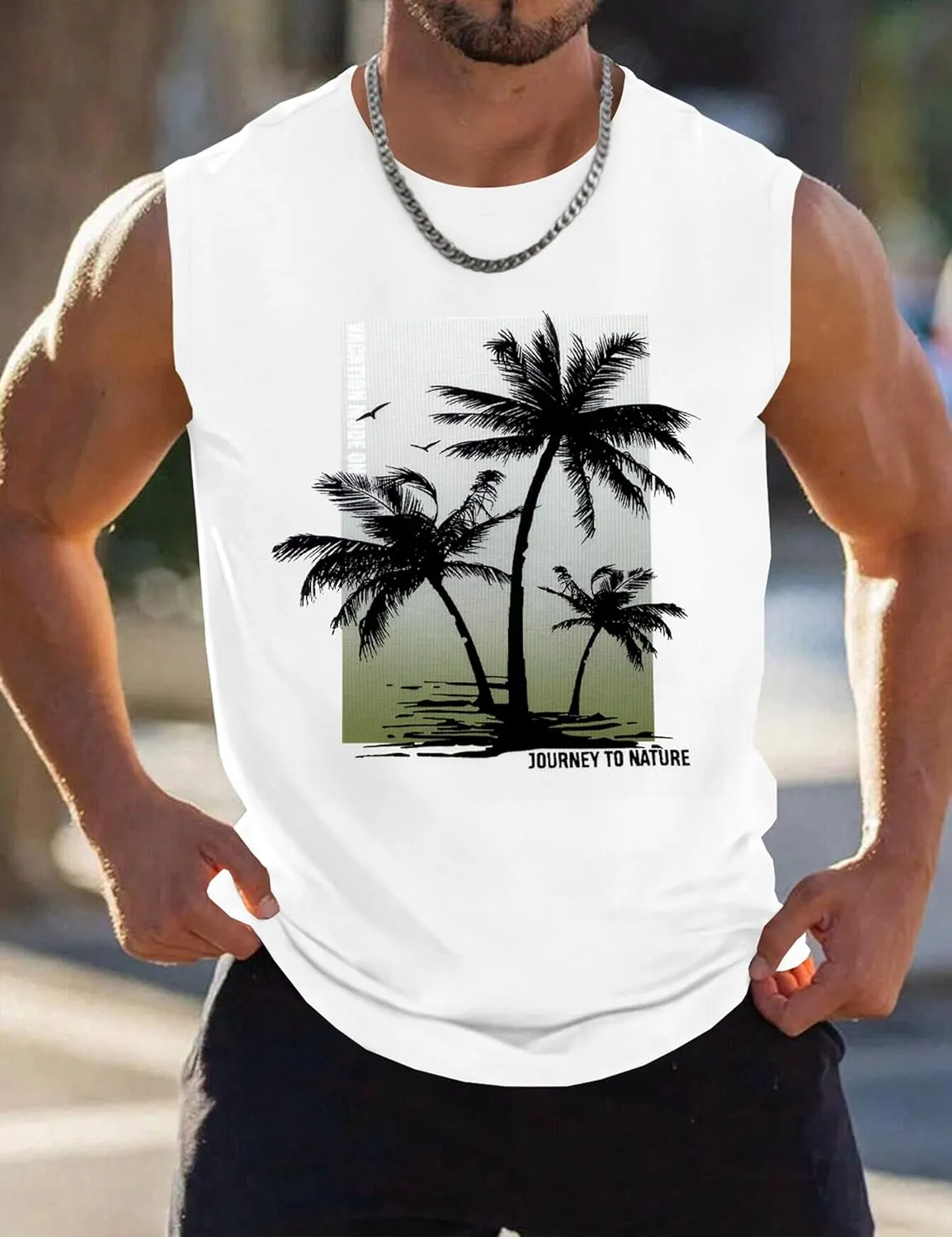 Men's Tank Tops Graphic Tank Tops for Men Summer Hawaiian Palm Tree Sleeveless Muscle Gym Shirt Mens Beach Tank Tops