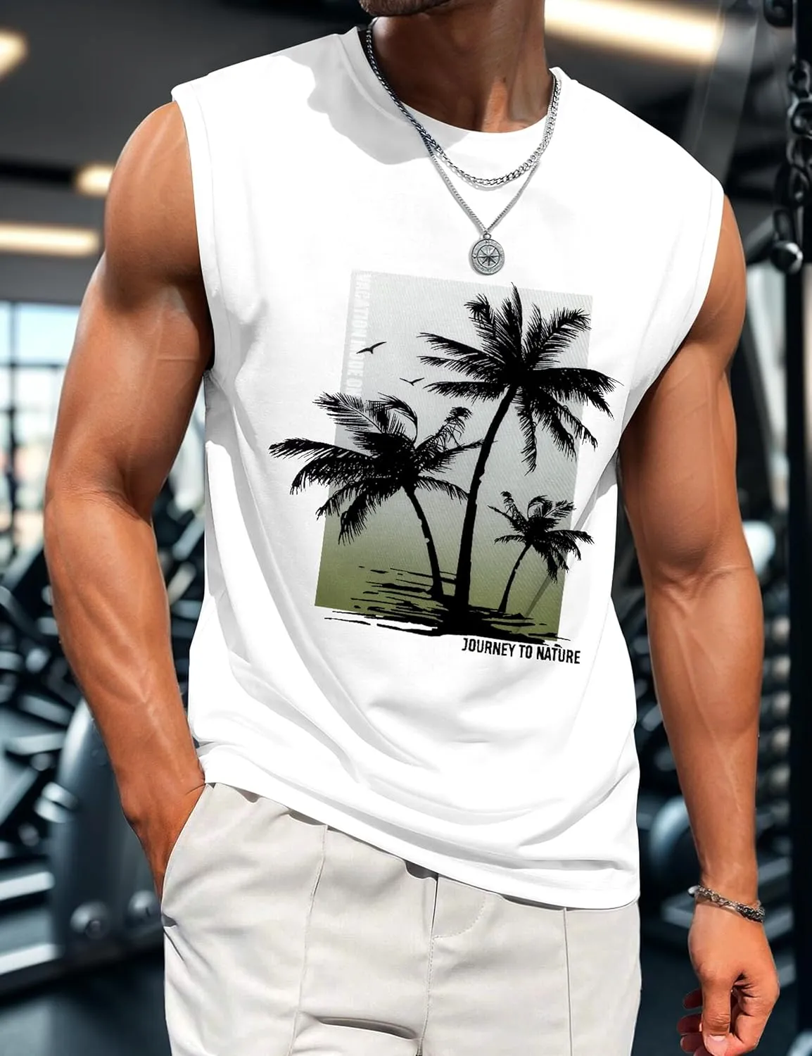 Men's Tank Tops Graphic Tank Tops for Men Summer Hawaiian Palm Tree Sleeveless Muscle Gym Shirt Mens Beach Tank Tops