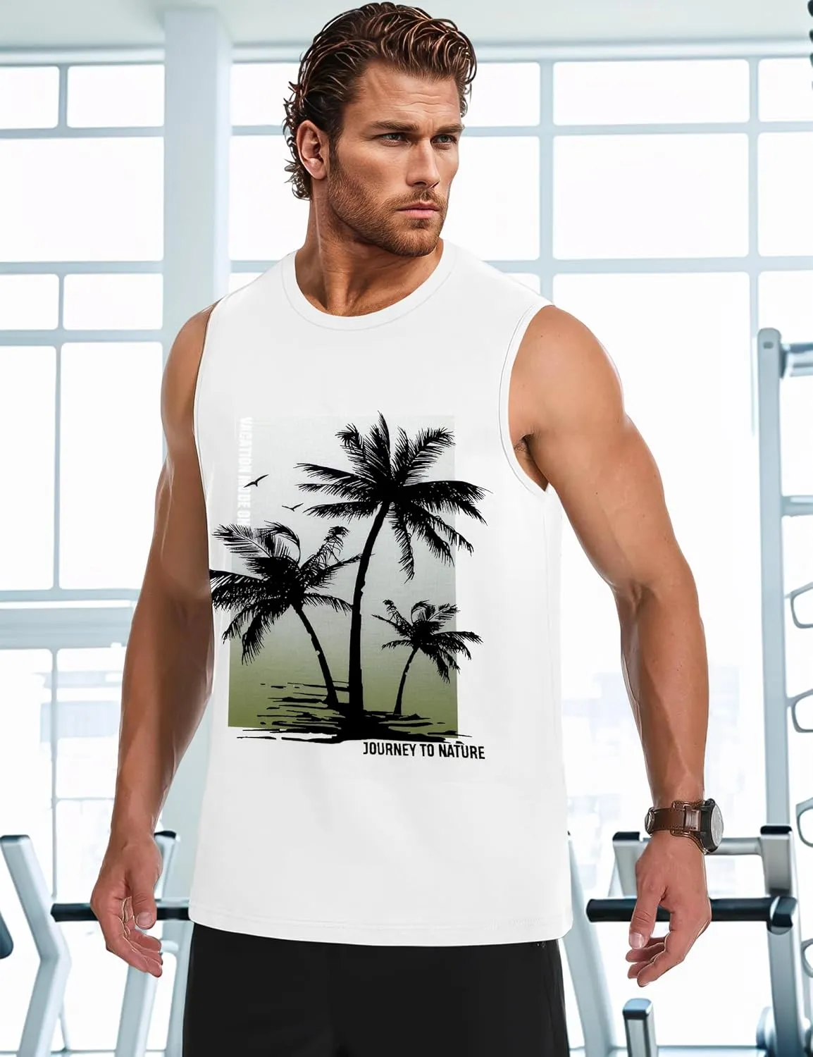 Men's Tank Tops Graphic Tank Tops for Men Summer Hawaiian Palm Tree Sleeveless Muscle Gym Shirt Mens Beach Tank Tops