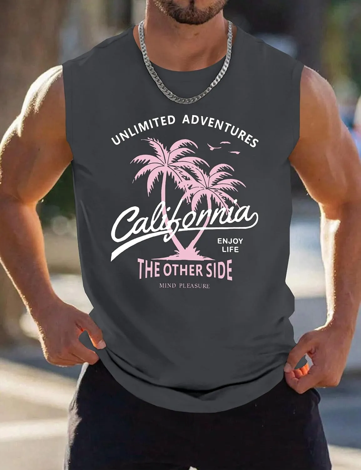 Men's Tank Tops Graphic Tank Tops for Men Summer Hawaiian Palm Tree Sleeveless Muscle Gym Shirt Mens Beach Tank Tops